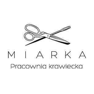 MIARKA Pracownia Krawiecka logo z ilustracją nożyczek i polskim tekstem